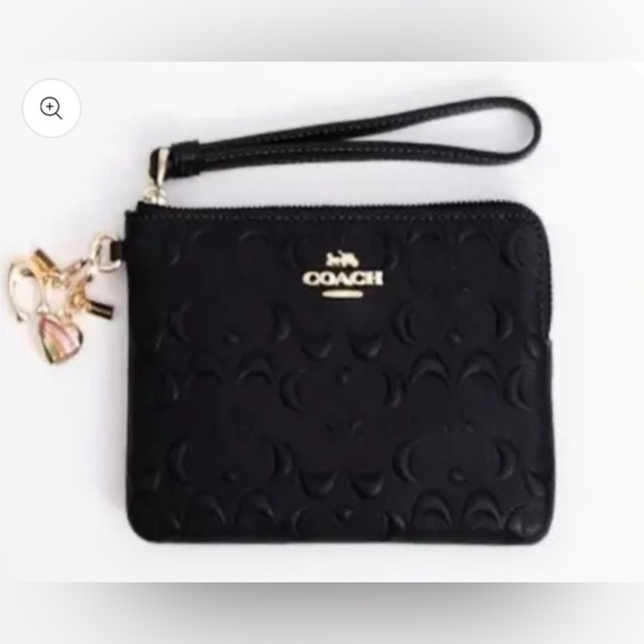 COACH Black Signature Leather Wristlet With 2 Charms - Gift Box Set NEW NIB - Picture 2 of 5
